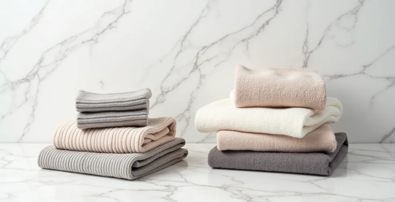 Composition minimaliste de mailles françaises pliées dans des tons neutres